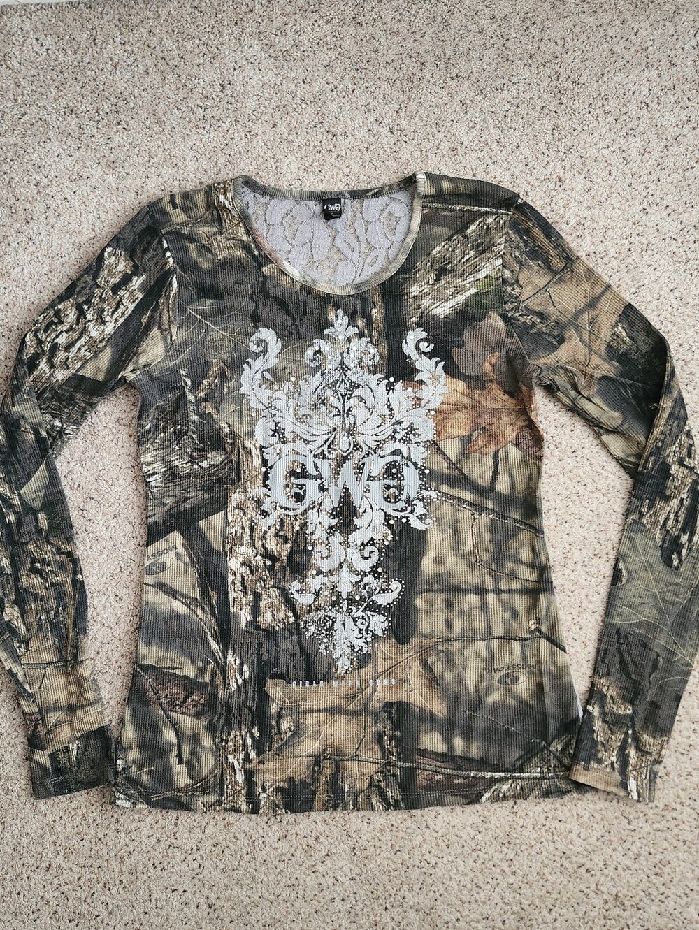 Girls With Guns Camo Long Sleeve Top with Decorative Print